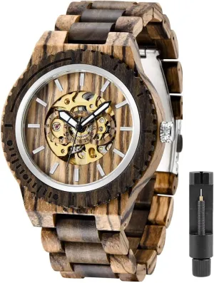 Battery Fashion Mechanical Wooden Watch for Men, Mechanical Movement Wooden Strap tantalizing elegance mallet Men's Watch for Father's Day, Birthday Tiong No 