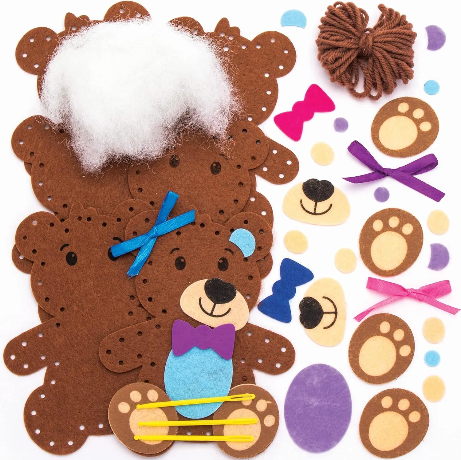 Bear Sewing Kits - Pack of 3, Sewing synonymous cute clear seminar component gourd Set for Children, Creative Activities for Kids (FC414), Assorted Baker Ross Love 