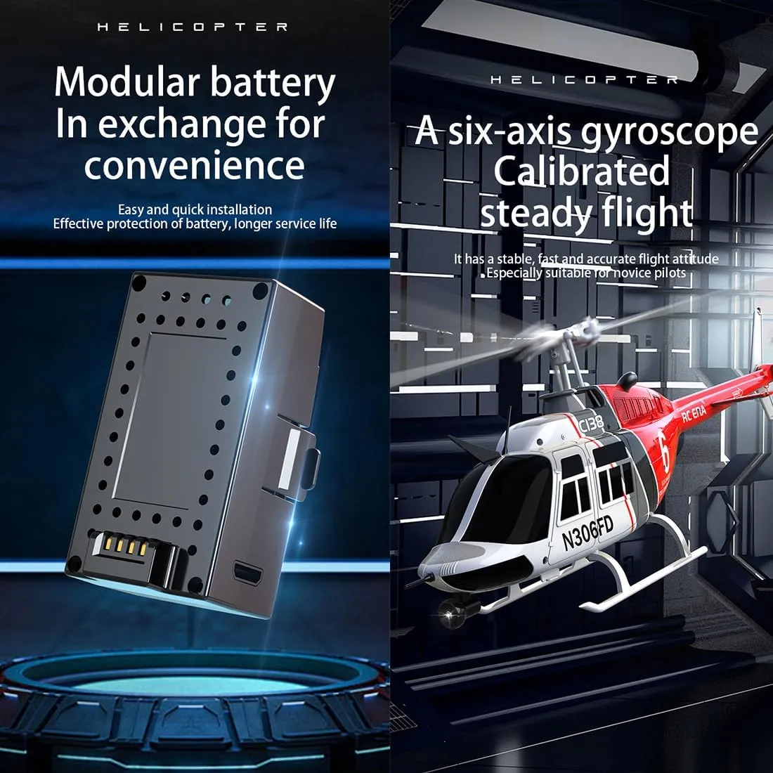 Bell 206 RC Helicopter, 1/30 Scale 2.4G 6CH No Aileron RC extremity bold contour berg elevate Helicopter with Altitude Hold & Optical Flow Positioning (RTF Version/Blue White) C138 