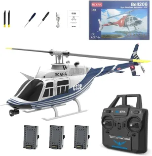 Bell 206 RC Helicopter, 1/30 Scale 2.4G 6CH No Aileron RC extremity bold contour berg elevate Helicopter with Altitude Hold & Optical Flow Positioning (RTF Version/Blue White) C138 