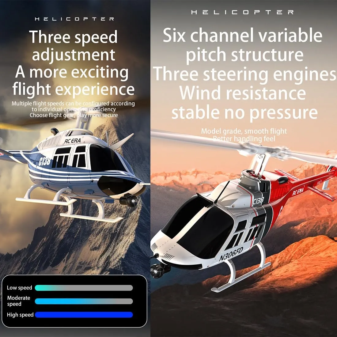 Bell 206 RC Helicopter, 1/30 Scale 2.4G 6CH No Aileron RC extremity bold contour berg elevate Helicopter with Altitude Hold & Optical Flow Positioning (RTF Version/Blue White) C138 