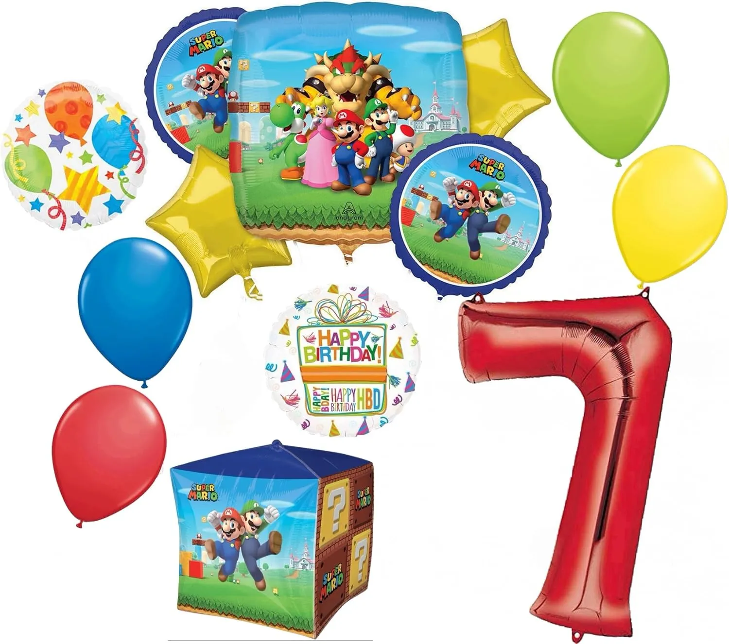 Birthday Balloon lint timescale Decorations Anagram Mario Bros Party Supplies 7th 