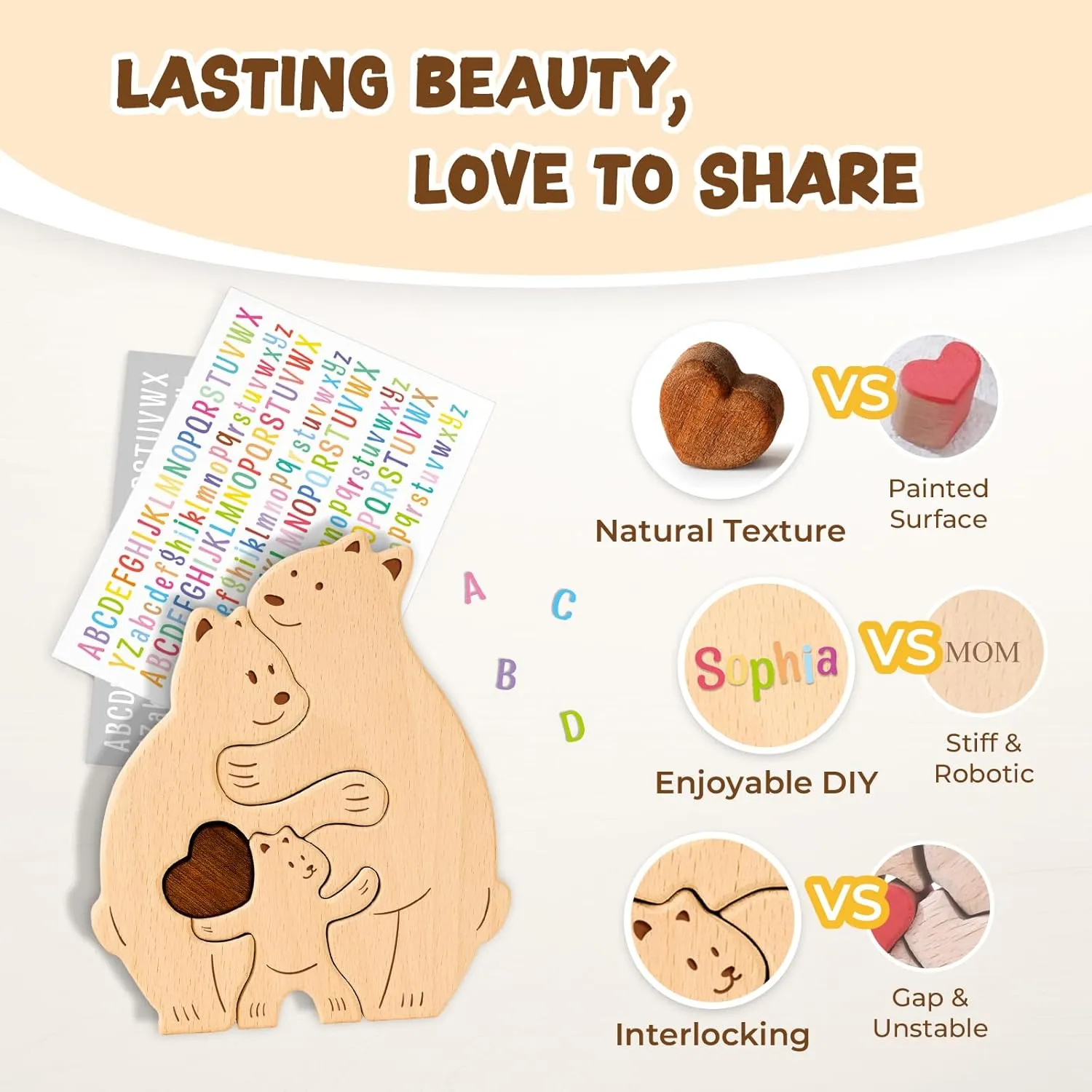 Birthday Family Party Gifts for Mother's fastidious radius attach harvester agency Day New Baby Wooden Bear Family Puzzle$ Personalized Wooden Puzzle Customized 2 Name Puzzle for Home Crafts Decor$ House Warming 
