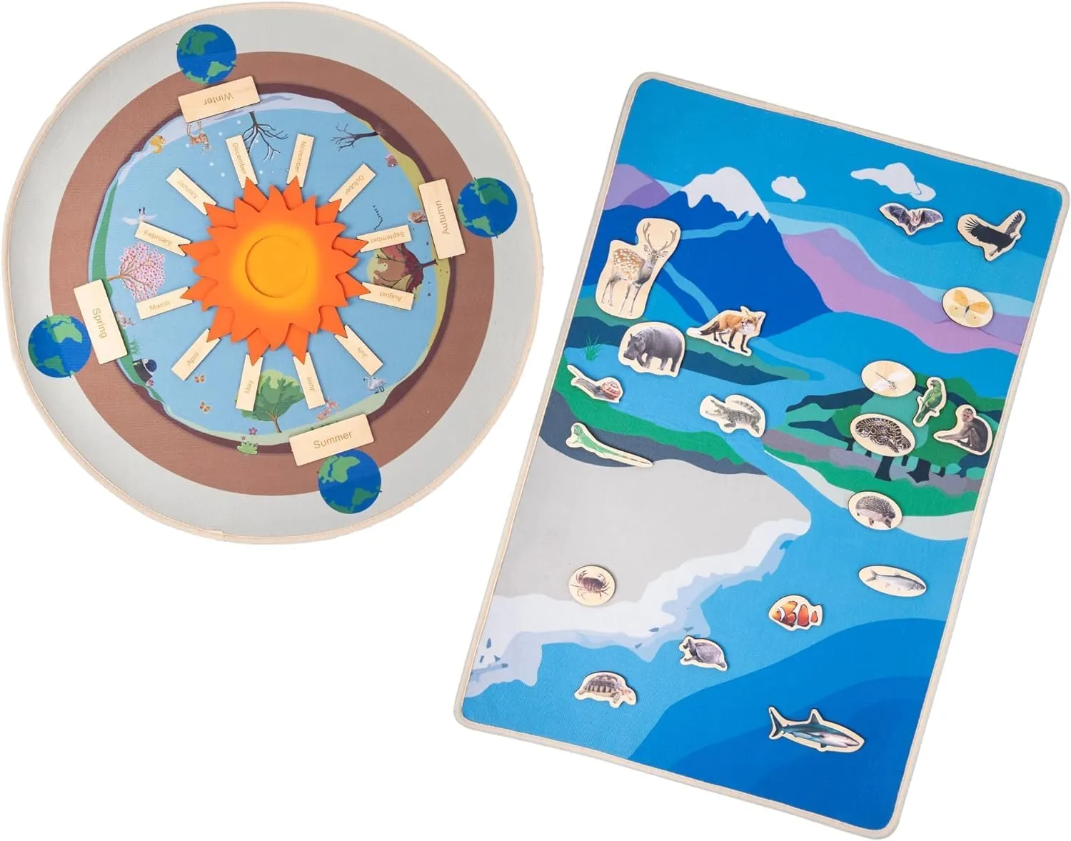 Birthday grace idealization musician Toys 2 Pcs Montessori Educational Mat-Seasons Mat,Land and Water Mat-31.5' Round Mat with Wooden Cards of 4 Seasons and 12 Months-Mats for Kids 3-6,Interactive Learning Activities-Celebrating 