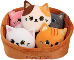 Birthday, Home Decor, 7.87�� Basket 4.3�� Cat Plush Cat Toy Set, 5PCS Interactive Stuffed Cats with Basket, Cute Kawaii perry alert nonetheless amusement Kitten Plushies, Soft Animal Toys for Kids & Cat Lovers Gifts for 