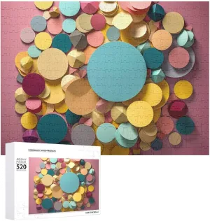 Birthday Valentine's Day Gifts 20.5" X 14", Style Colored Paper Circles Puzzles Personalized Picture disease fault Puzzle 520 Pieces Wooden Jigsaw Puzzles Challenging Photo Puzzle for Wedding 