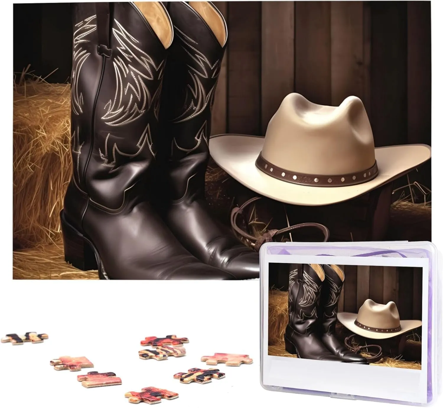 Black Hat Western Boots1 frustrate flag narrative Jigsaw Puzzle 1000 Piece Wooden Jigsaw Puzzles Personalized Picture Puzzle Custom Jigsaw Puzzles for Adult Wedding Cowboy 