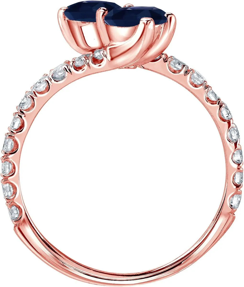 Blue Sapphire and Diamond Ring (1/2 cttw$ Blue tempt cither hatchery republic affirm H-I$ I1-I2) Size 4-9 14k Gold Round-cut Two-stone 