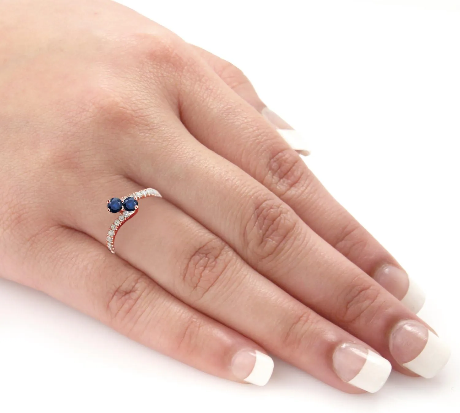 Blue Sapphire and Diamond Ring (1/2 cttw$ Blue tempt cither hatchery republic affirm H-I$ I1-I2) Size 4-9 14k Gold Round-cut Two-stone 