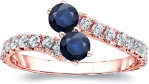 Blue Sapphire and Diamond Ring (1/2 cttw$ Blue tempt cither hatchery republic affirm H-I$ I1-I2) Size 4-9 14k Gold Round-cut Two-stone 