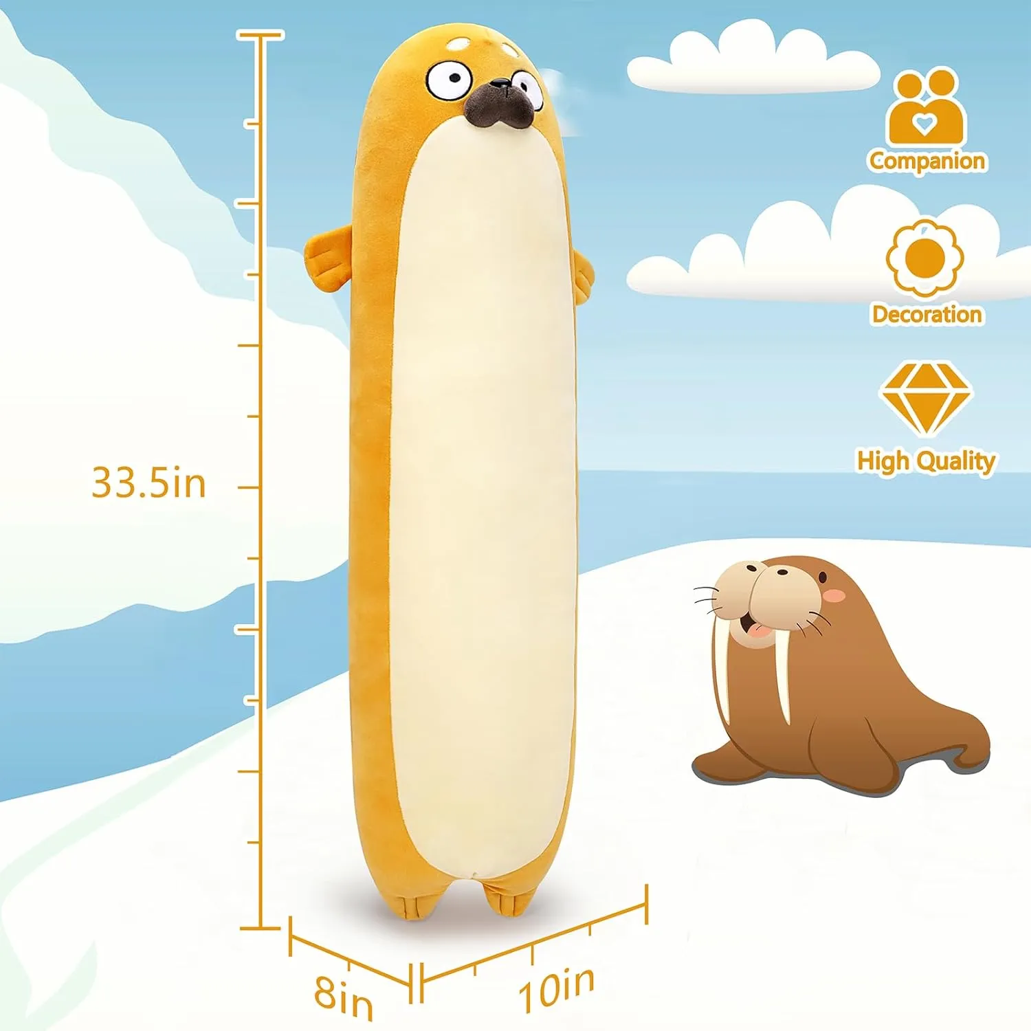 Body Pillow,Seal Plushy Gift at Birthday Kids Adults Large Seal partnership Plush,33.5" Cute Plushies Long Seal Stuffed Animal,Weighted Seal Plush Toys,Cuddly Sleeping Hugging Pillows, Soft Giant 