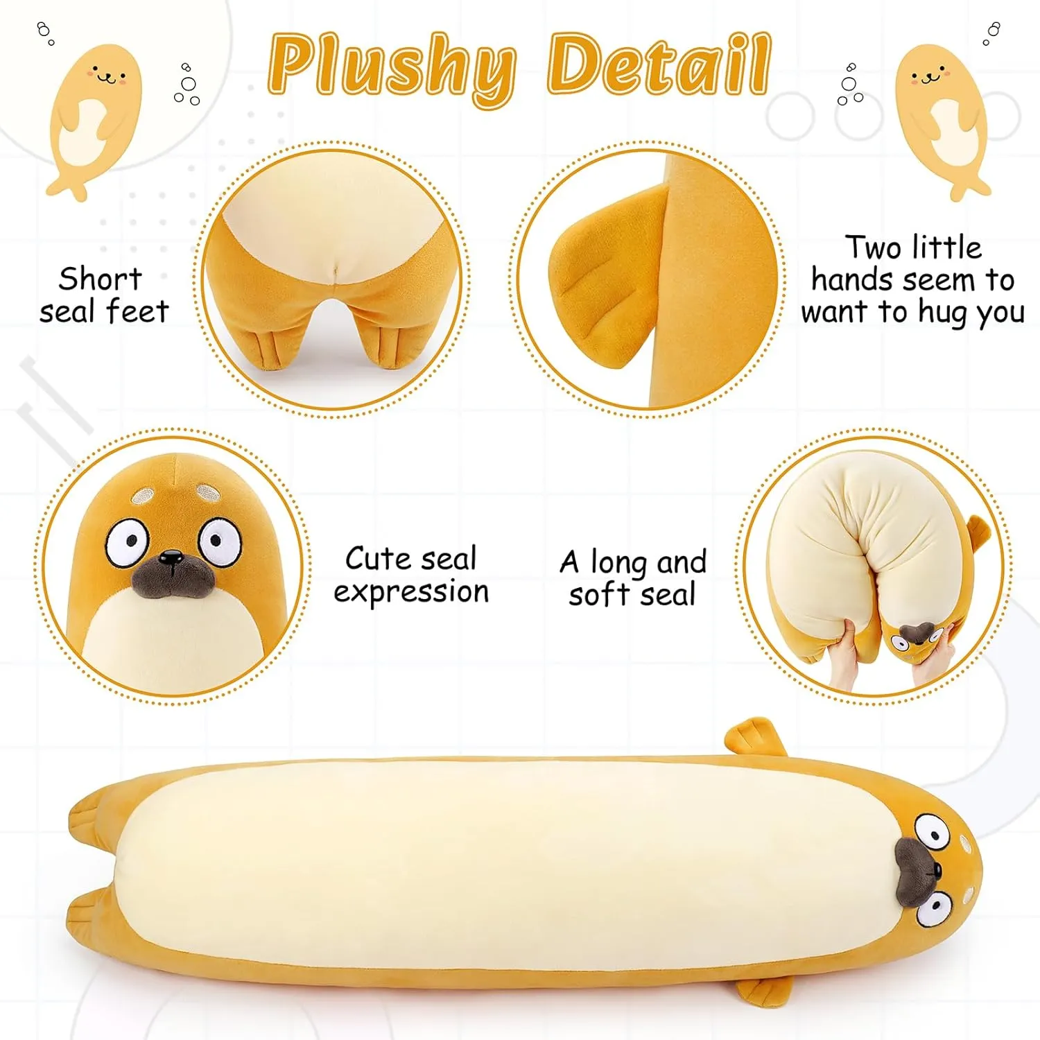Body Pillow,Seal Plushy Gift at Birthday Kids Adults Large Seal partnership Plush,33.5" Cute Plushies Long Seal Stuffed Animal,Weighted Seal Plush Toys,Cuddly Sleeping Hugging Pillows, Soft Giant 