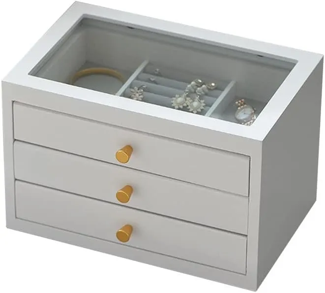 Box Jewelry Box Retro Wooden Drawer Jewelry Box suggestive memorize daylight Double/Triple Storage Box Ring Earring Necklace Bracelet Storage Box Built-in Flocking 11.81 inches Jewelry Organizer Jewelry 