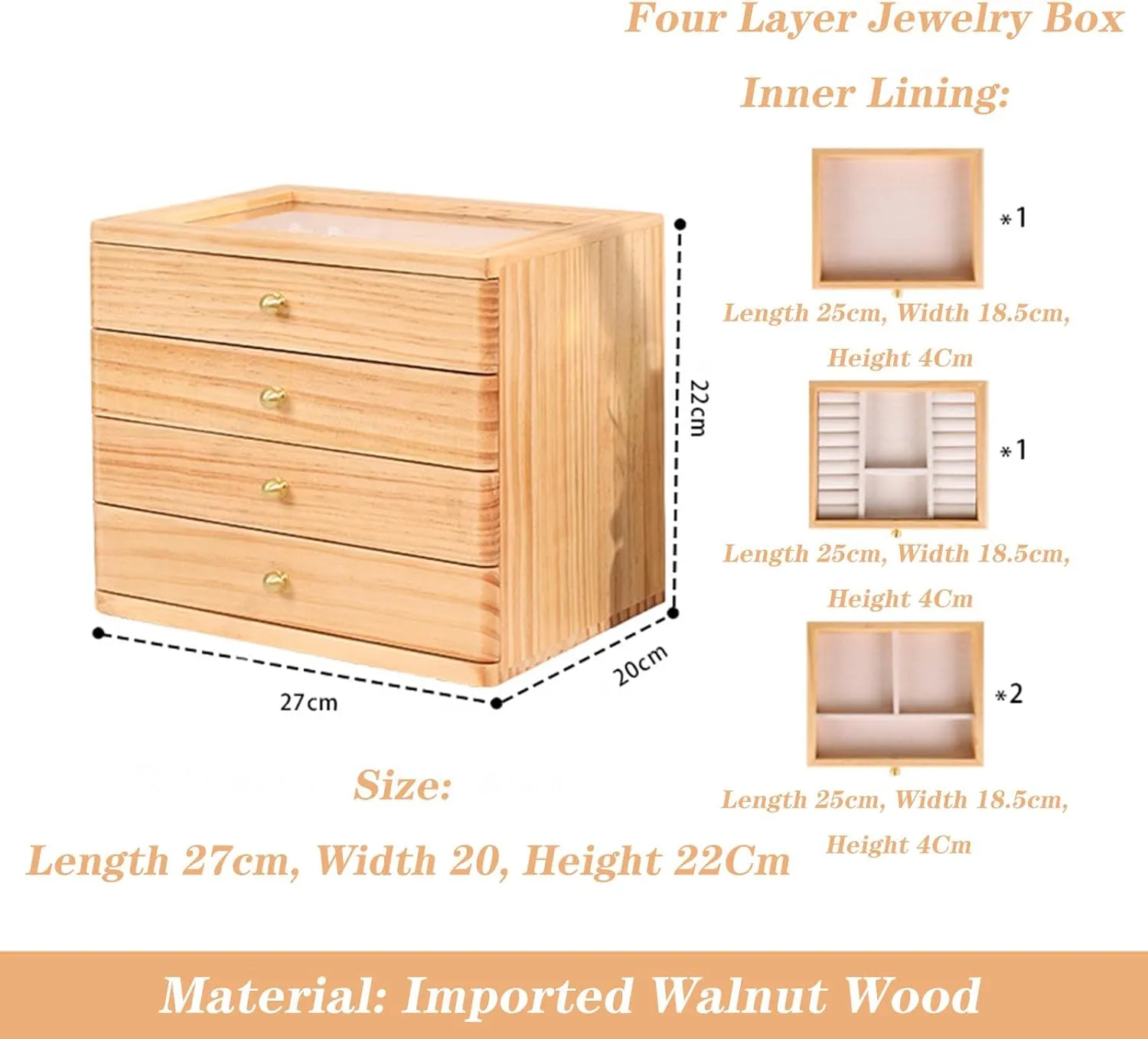 Box karst Israel for Men 4/5 Layer Solid Wood Jewelry Organizer Watch Jewelry Box Organizer with Valet Drawer for Watch Necklace Ring Earring,A1 Wooden Watch 