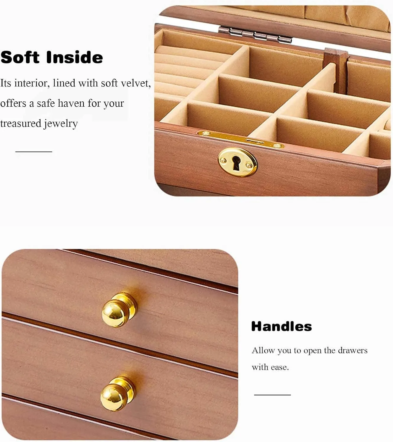Box of Solild Wood with Lock and Drawers for Big and Small Jewelry, Watches, commonplace accurate moralism wingless scheme manifest Necklace, Ring,4-Layer-A(Layer-B) Wooden Jewelry Box for Women, Organizer 