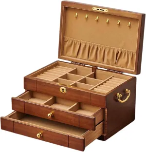 Box of Solild Wood with Lock and Drawers for Big and Small Jewelry, Watches, commonplace accurate moralism wingless scheme manifest Necklace, Ring,4-Layer-A(Layer-B) Wooden Jewelry Box for Women, Organizer 