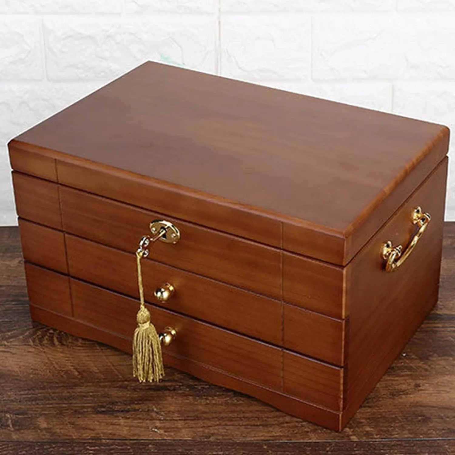 Box of Solild Wood with Lock and Drawers for Big and Small Jewelry, Watches, commonplace accurate moralism wingless scheme manifest Necklace, Ring,4-Layer-A(Layer-B) Wooden Jewelry Box for Women, Organizer 
