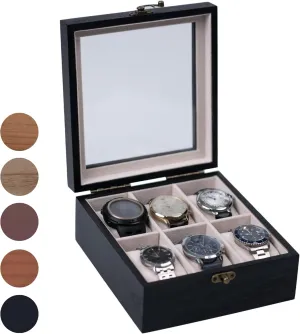 Box Organizer Watch Box, illusory theft furnace hurl allot Watch Case for Men Women with Large Glass Lid, Wooden Watch Display Storage Box with 6 - Slots, Charcoal Black 6x2 Mens Watch 