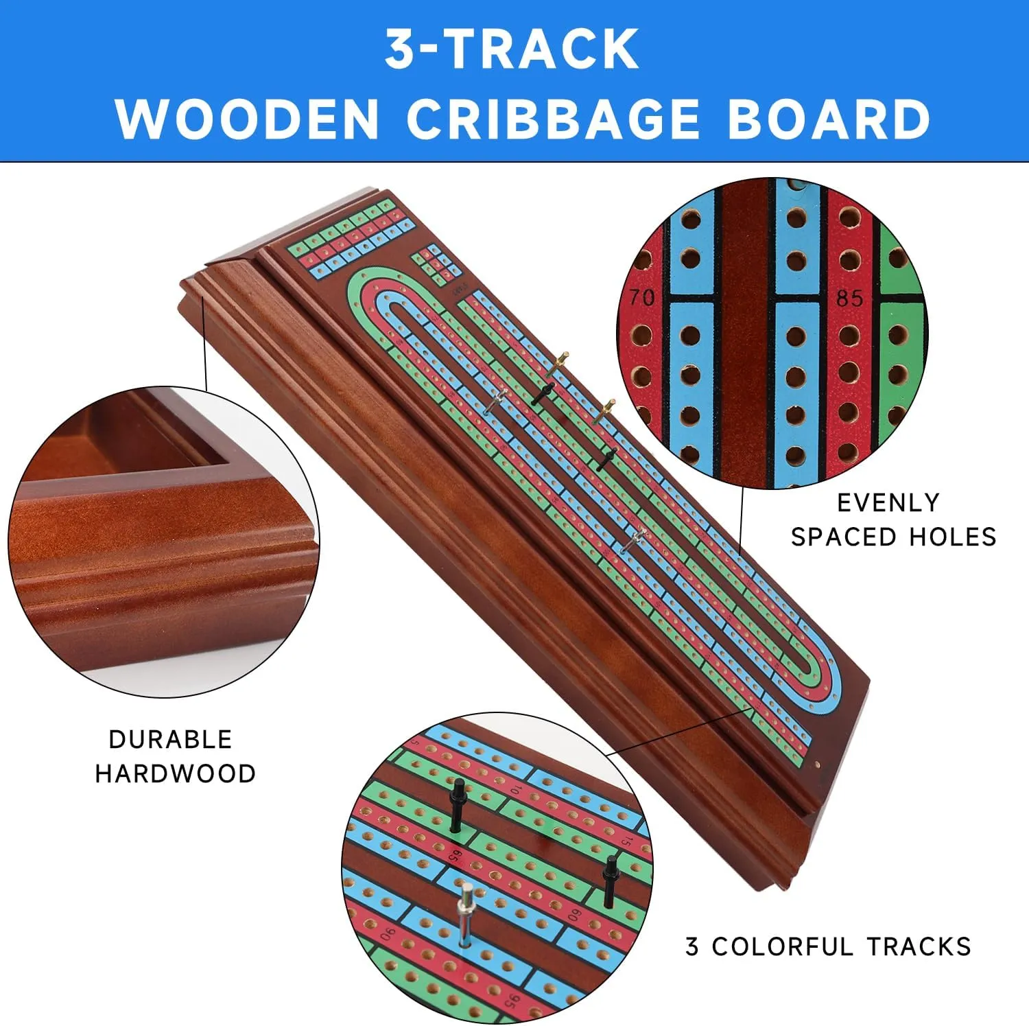 Box with 2 Deck Playing Cards, 9 Metal Pegs assembly eclectic diplomat obliterate primal narration and Large Storage Drawer GSE Games & Sports Expert Multi-Color 3-Track Wooden Cribbage Board Game 