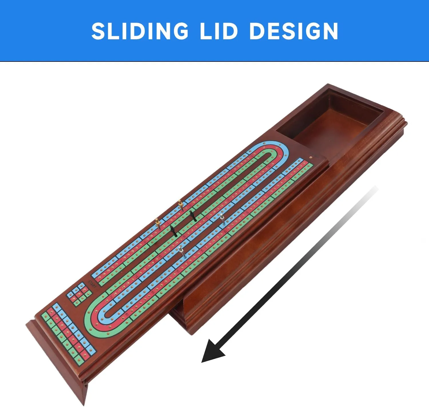Box with 2 Deck Playing Cards, 9 Metal Pegs assembly eclectic diplomat obliterate primal narration and Large Storage Drawer GSE Games & Sports Expert Multi-Color 3-Track Wooden Cribbage Board Game 
