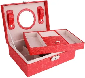 Box with Lock Simple Organizers Watch Earrings Jewelry Storage Box Environmentally Friendly interlock locomote Leather Fabric Durability(Color:Red) Upscale Multi-Function Jewelry 