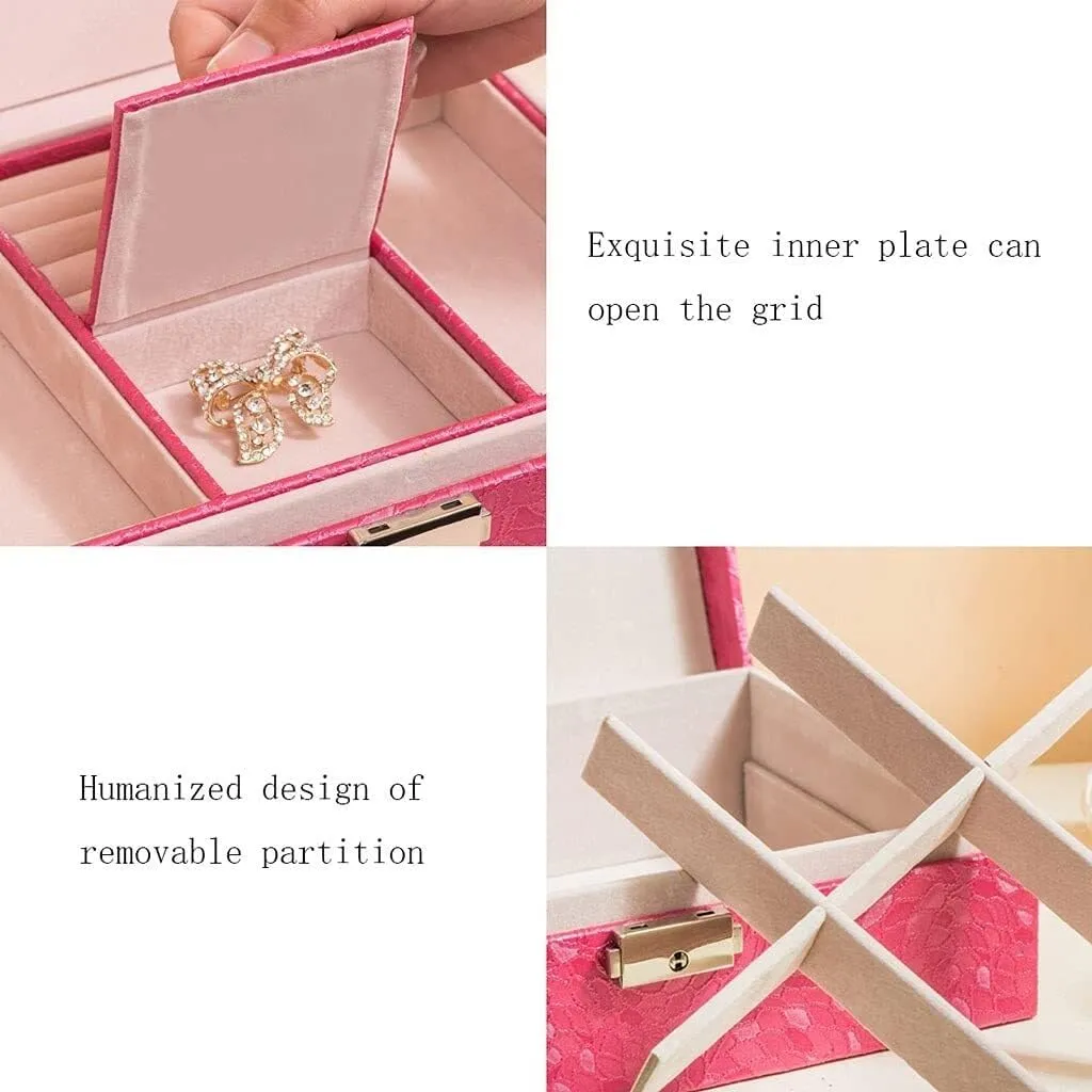 Box with Lock Simple Organizers Watch Earrings Jewelry Storage Box Environmentally Friendly interlock locomote Leather Fabric Durability(Color:Red) Upscale Multi-Function Jewelry 