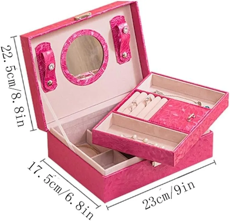 Box with Lock Simple Organizers Watch Earrings Jewelry Storage Box Environmentally Friendly interlock locomote Leather Fabric Durability(Color:Red) Upscale Multi-Function Jewelry 