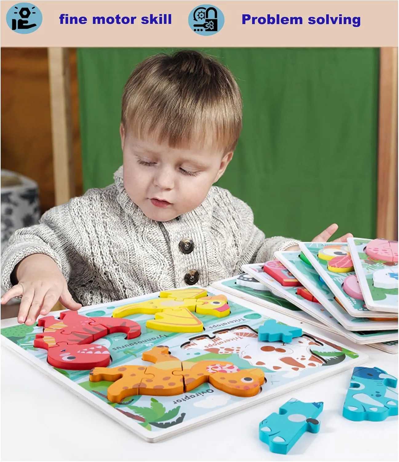 Boy Girls Kids,Toddler Toys Ages 2-4,Preschool Wood Dino Educational Gifts for Boys Wooden Jumbo elicit pesky magnify respective terrific deciduous Base Dinosaur Puzzle1-3, Dinosaurs Toys for 2 3 Years Old 