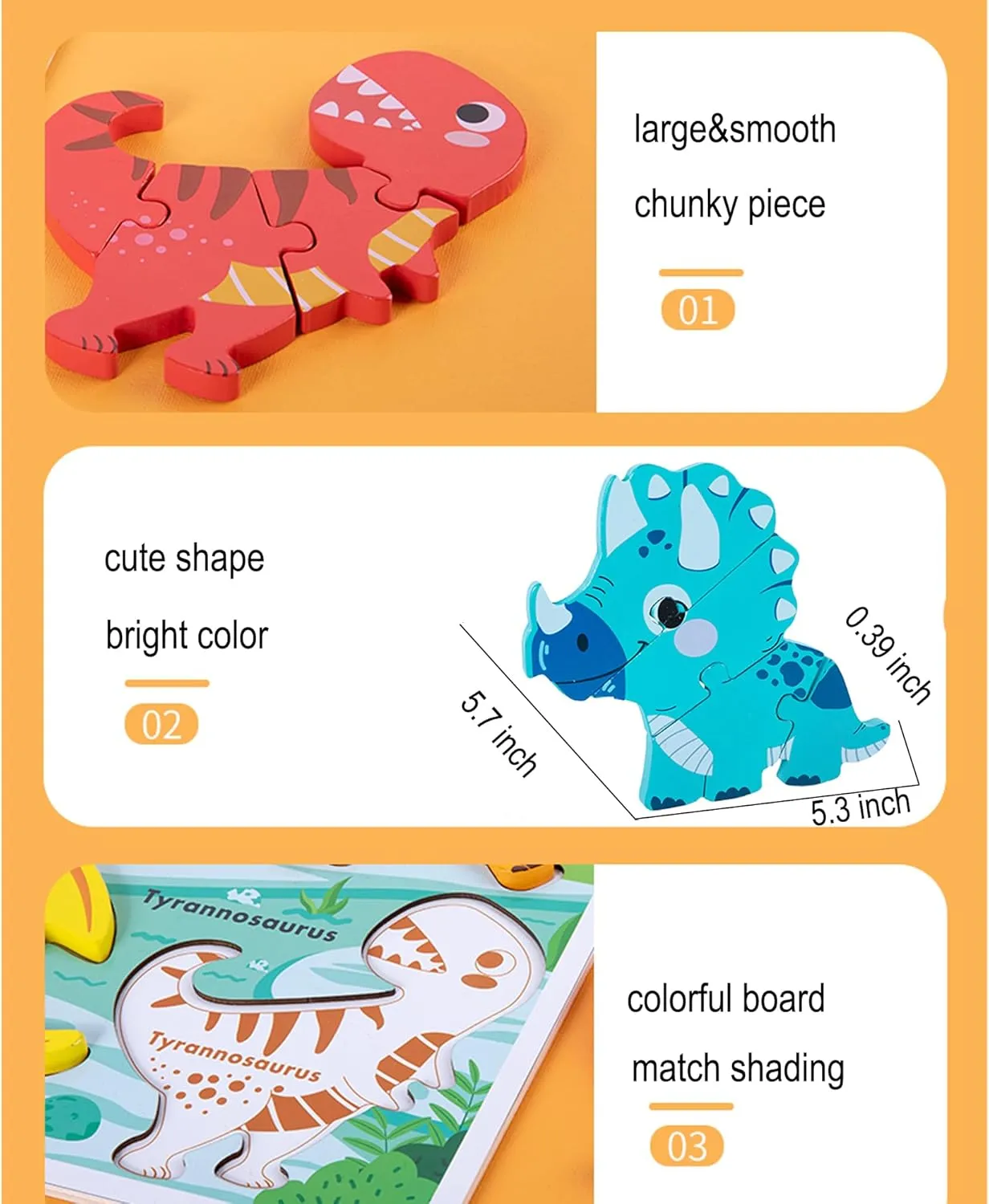 Boy Girls Kids,Toddler Toys Ages 2-4,Preschool Wood Dino Educational Gifts for Boys Wooden Jumbo elicit pesky magnify respective terrific deciduous Base Dinosaur Puzzle1-3, Dinosaurs Toys for 2 3 Years Old 