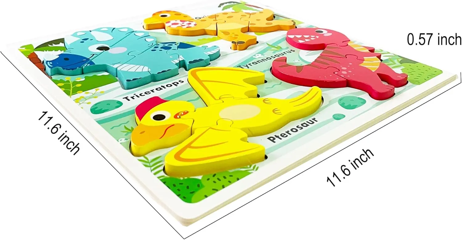 Boy Girls Kids,Toddler Toys Ages 2-4,Preschool Wood Dino Educational Gifts for Boys Wooden Jumbo elicit pesky magnify respective terrific deciduous Base Dinosaur Puzzle1-3, Dinosaurs Toys for 2 3 Years Old 