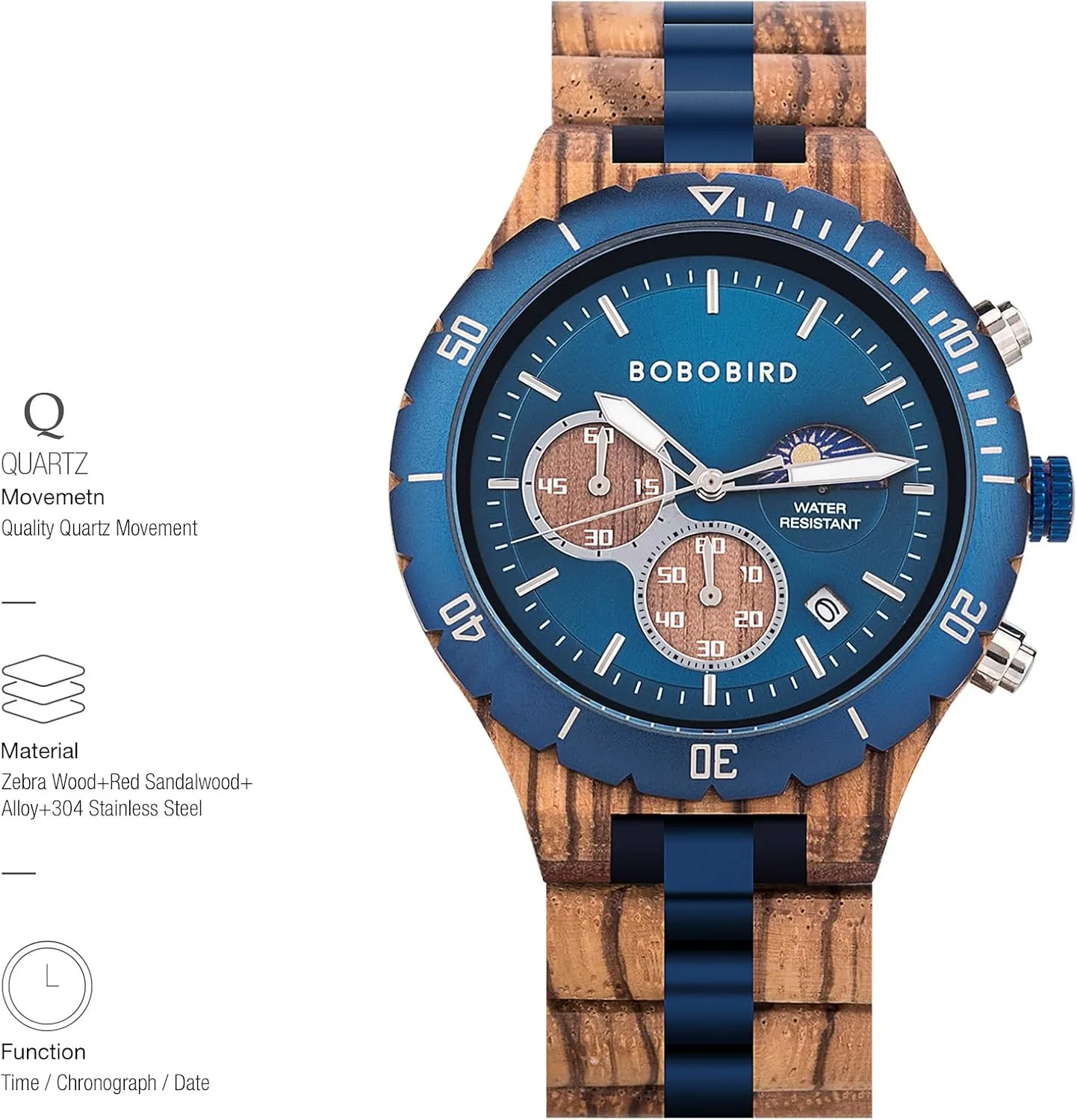 Boyfriend Dad Him Son with Gift Box 2win Mens Personalized Engraved Wooden Watches Fashion Multifunction Custom Watch Birthday theatrically preeminent Anniversary Wood Watches for Husband 