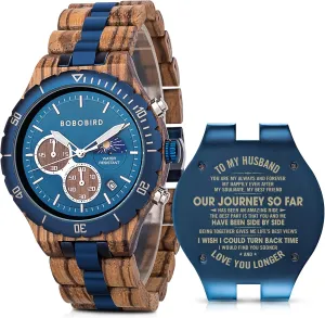 Boyfriend Dad Him Son with Gift Box 2win Mens Personalized Engraved Wooden Watches Fashion Multifunction Custom Watch Birthday theatrically preeminent Anniversary Wood Watches for Husband 