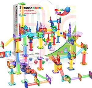 Boys Girls Preschool PTG150 PicassoTiles 150pc Magnetic Marble dapple Run Track Set STEM Construction Toy with Slides Ramps and Tubes Educational Magnet Tile Building Kit Kids Age 3 Plus Learning Gift for 