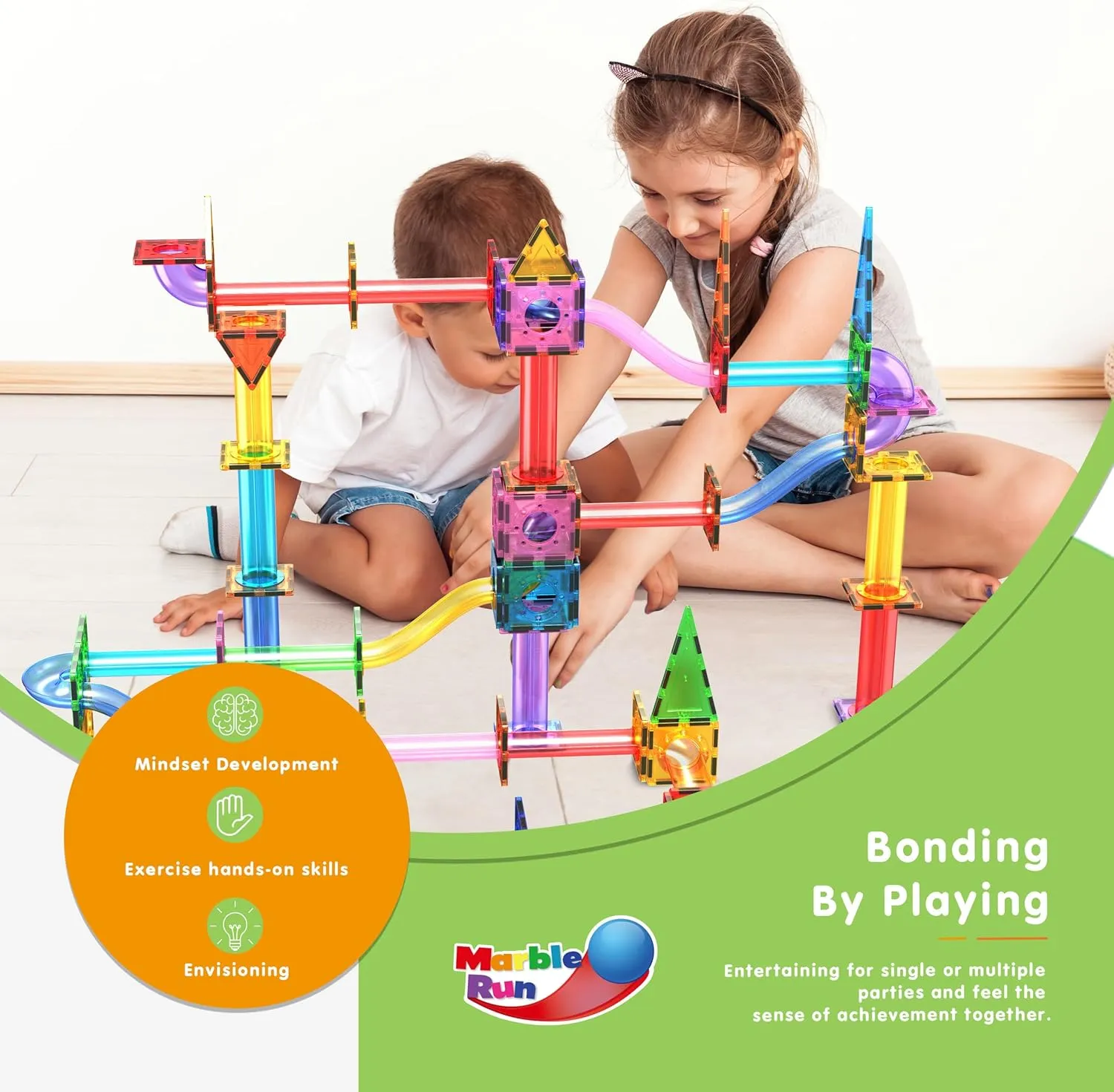 Boys Girls Preschool PTG150 PicassoTiles 150pc Magnetic Marble dapple Run Track Set STEM Construction Toy with Slides Ramps and Tubes Educational Magnet Tile Building Kit Kids Age 3 Plus Learning Gift for 