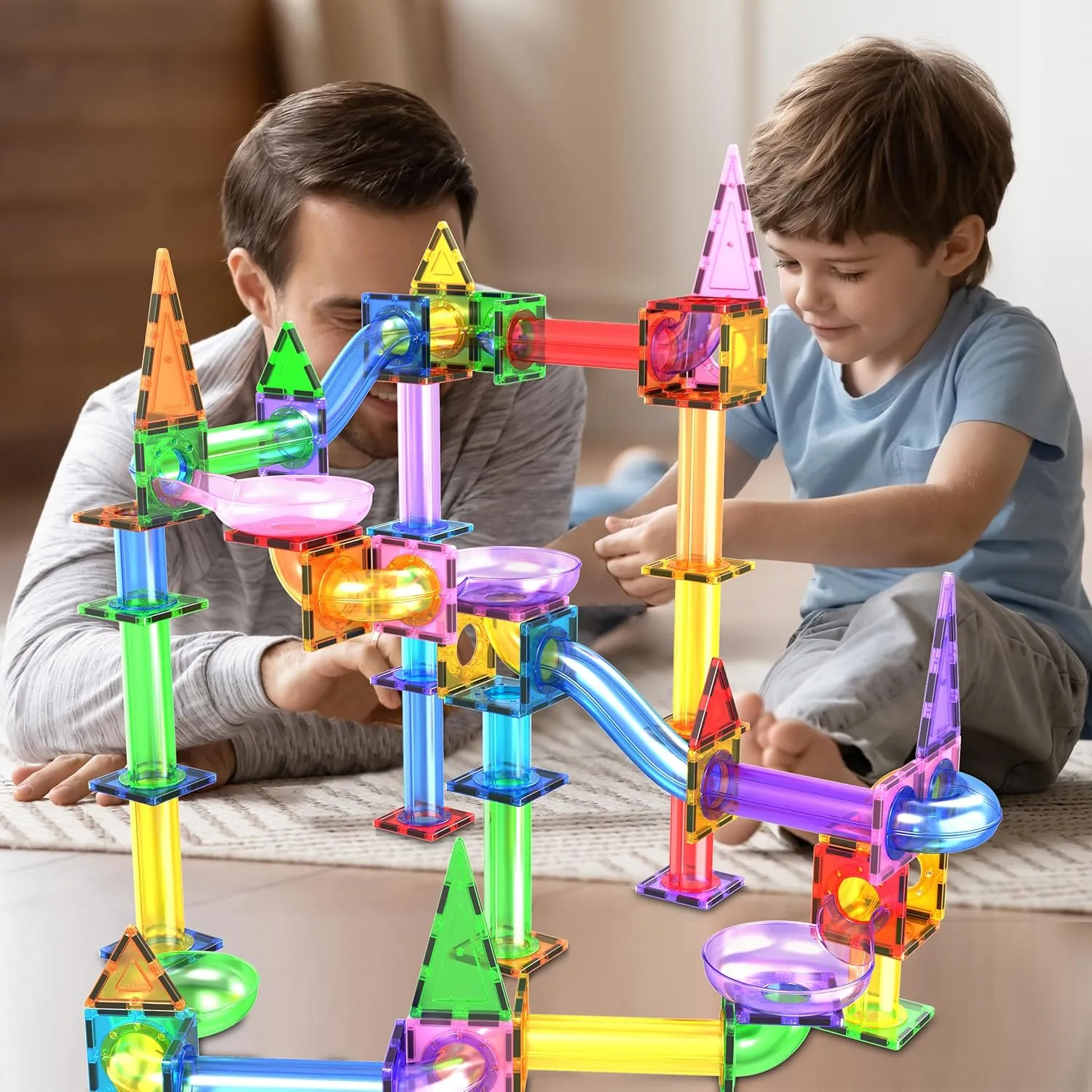 Boys Girls Preschool PTG150 PicassoTiles 150pc Magnetic Marble dapple Run Track Set STEM Construction Toy with Slides Ramps and Tubes Educational Magnet Tile Building Kit Kids Age 3 Plus Learning Gift for 