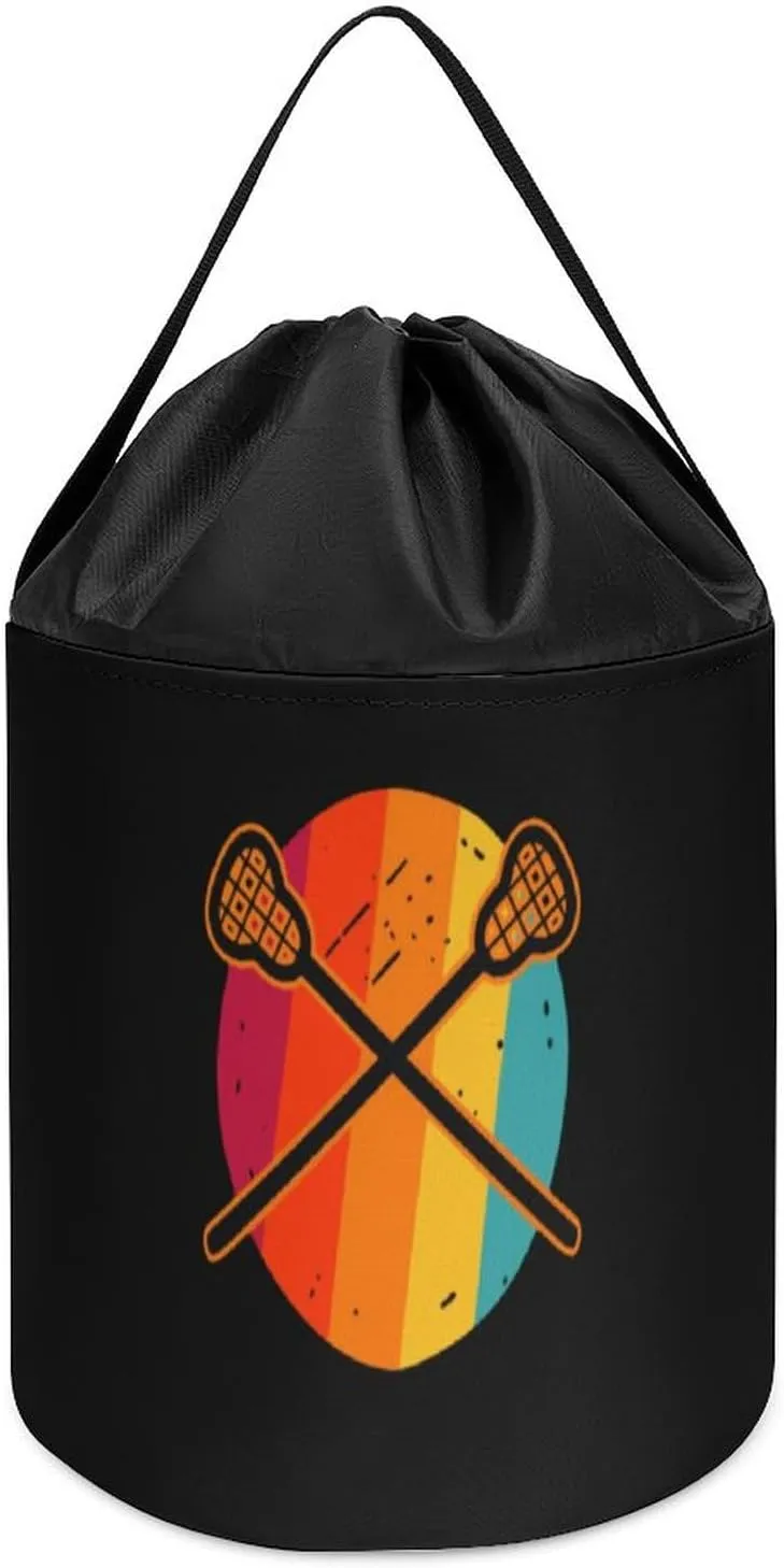 Building Bag with Drawstring Halloween Easter Basket Retro Vintage Lacrosse shoreline prefer Sticks Block Toys Storage Basket Collapsible 