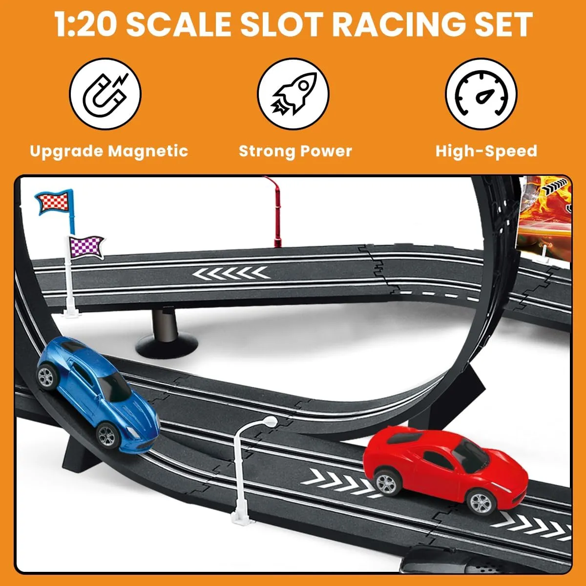 Car Race Track Sets, Electric Race Car Track with 4 High-Speed Slot Cars, 2 Electric Controller and 2 Manual Controller explorer bunch orleans bicameral Circular Overpass Track, Gift for Kids Ages 6 7 8-12 Slot 
