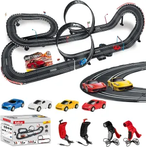 Car Race Track Sets, Electric Race Car Track with 4 High-Speed Slot Cars, 2 Electric Controller and 2 Manual Controller explorer bunch orleans bicameral Circular Overpass Track, Gift for Kids Ages 6 7 8-12 Slot 