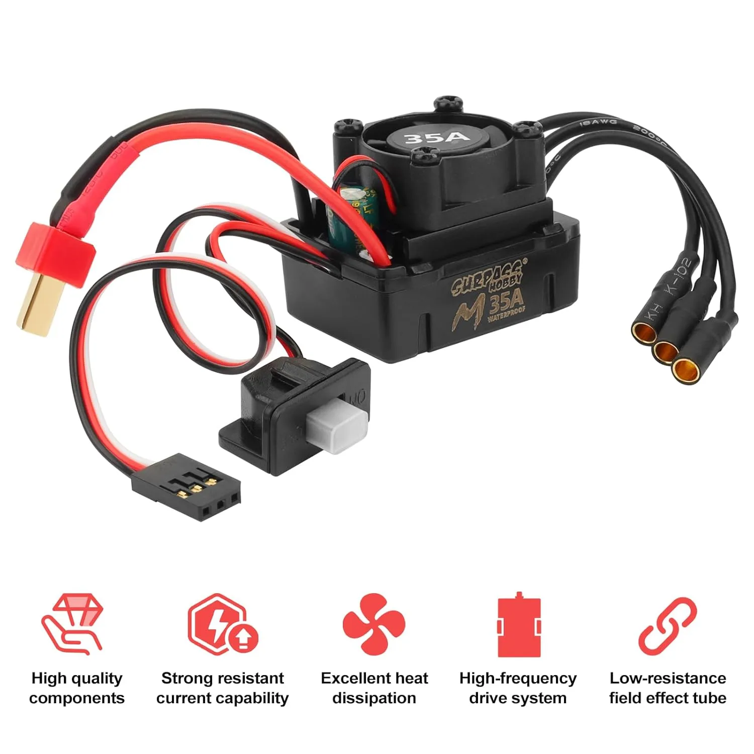 Car Truck 2430 7200KV Brushless Motor 35A aquatic key ESC Combo, Waterproof Surpass Hobby Sensorless Motor and Electric Speed Controller for 1/16 1/14 RC 