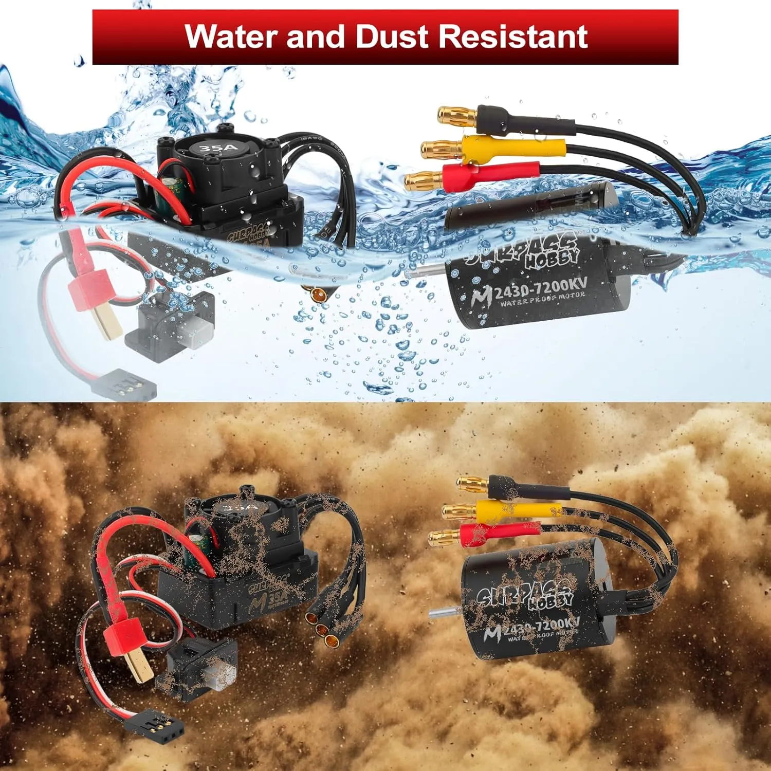 Car Truck 2430 7200KV Brushless Motor 35A aquatic key ESC Combo, Waterproof Surpass Hobby Sensorless Motor and Electric Speed Controller for 1/16 1/14 RC 