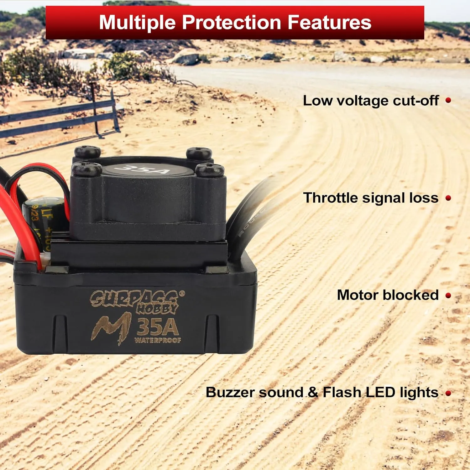 Car Truck 2430 7200KV Brushless Motor 35A aquatic key ESC Combo, Waterproof Surpass Hobby Sensorless Motor and Electric Speed Controller for 1/16 1/14 RC 