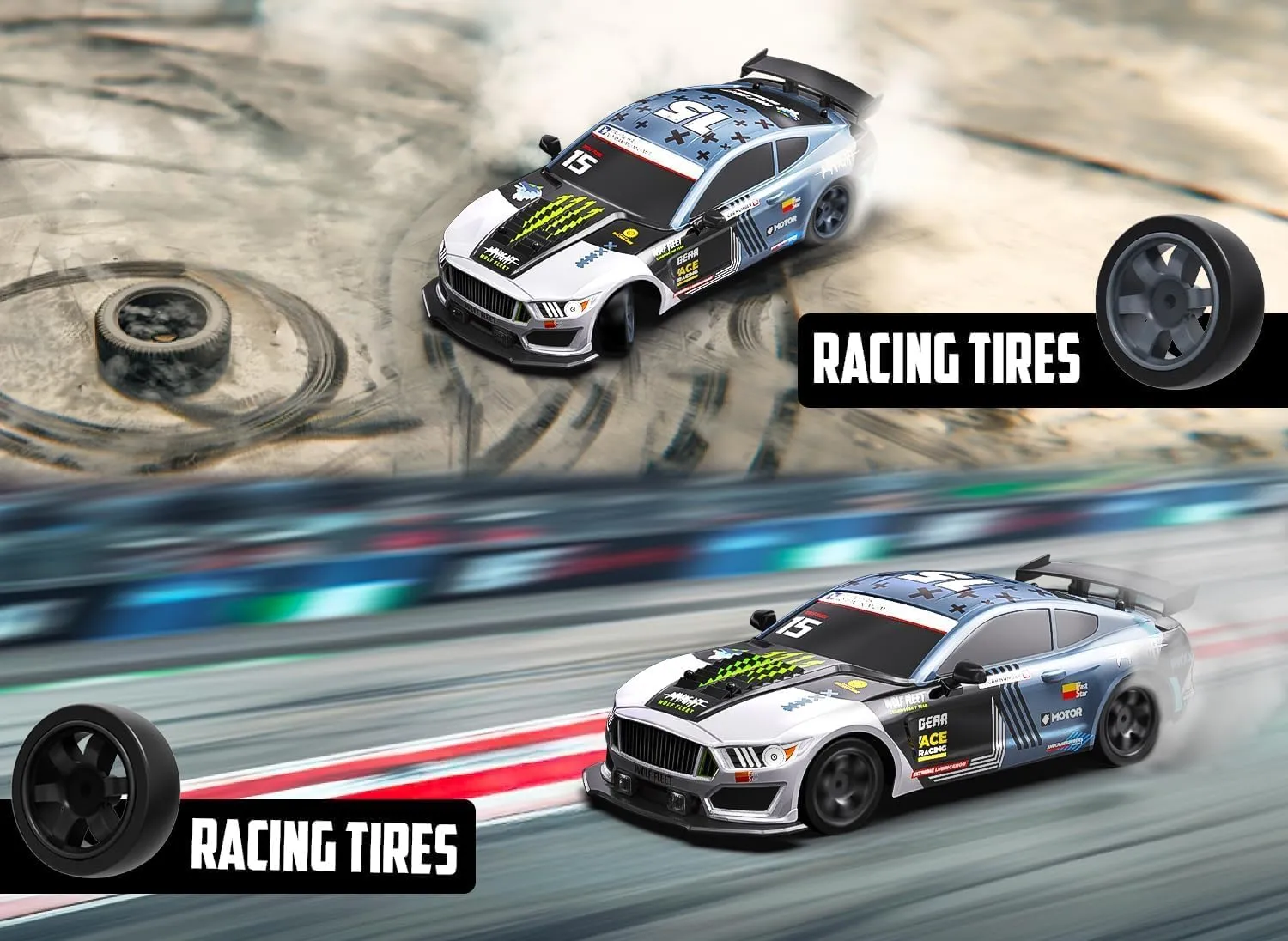Car with shift Spray Mist, Racing and Drifting Wheels, LED Light, 2 Batteries, Sport Model Toys Vehicle for Kids, Boys, Adults RACENT 1:16 RC Drift Car, 2.4Ghz 4WD 18KM/H Remote Control 