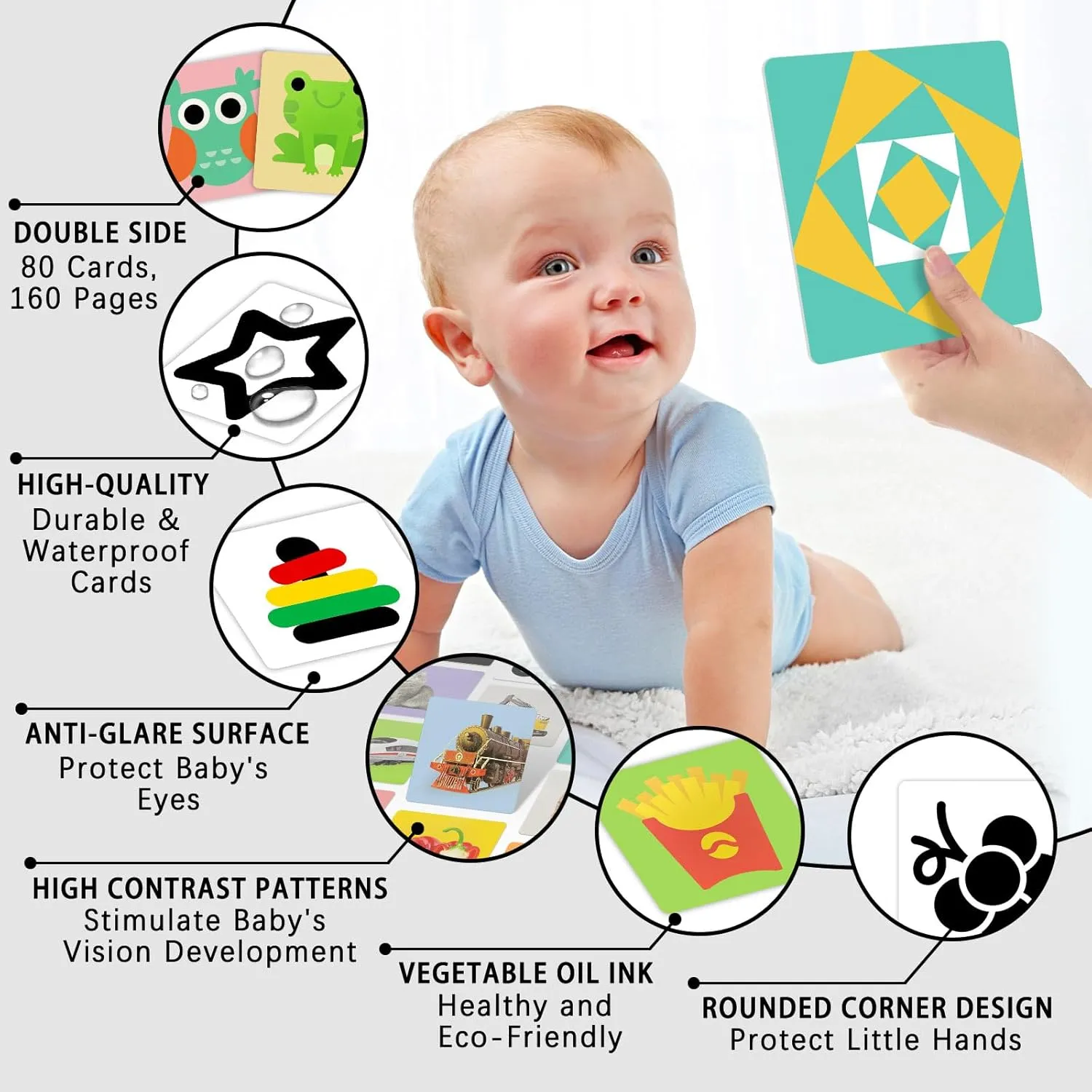 Cards, 80 Pcs 160 perfection Page Black White Colorful Baby Flashcards Newborn Toys for Infants Visual Stimulation Brain Sensory Development(0-36 Months) 4 Sets High Contrast Baby 