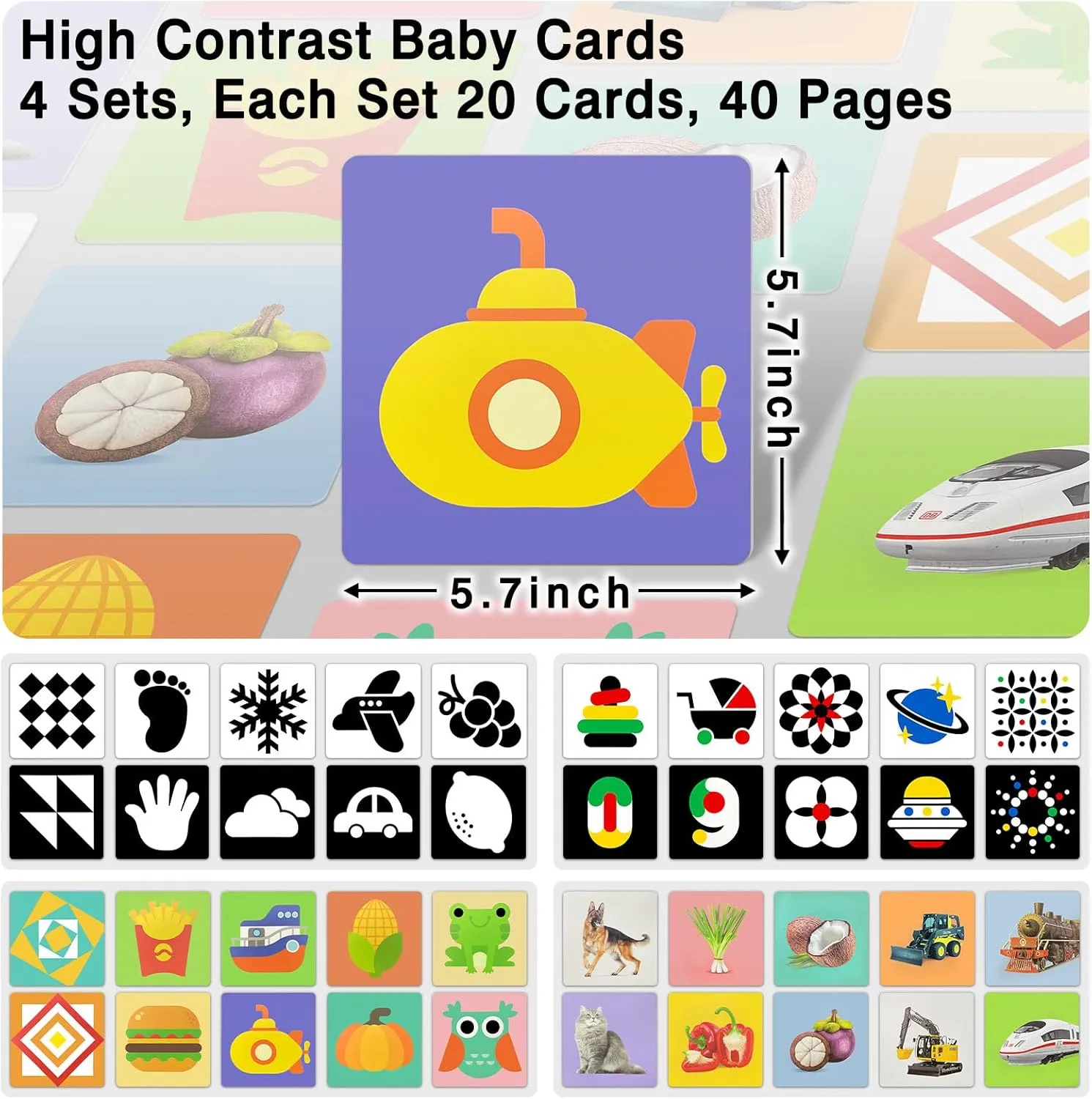 Cards, 80 Pcs 160 perfection Page Black White Colorful Baby Flashcards Newborn Toys for Infants Visual Stimulation Brain Sensory Development(0-36 Months) 4 Sets High Contrast Baby 