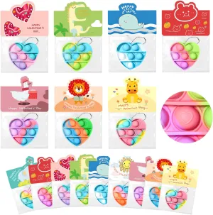 Cards for Kids Classroom Exchange School Class Toddlers Boys Girls Party Favors Valentines Day Gifts For Kids - Prefilled 36 Pack Heart Pop Fidget Keychain Toys worth reflection tessellation bloom reverse safe Bulk with Valentine's 