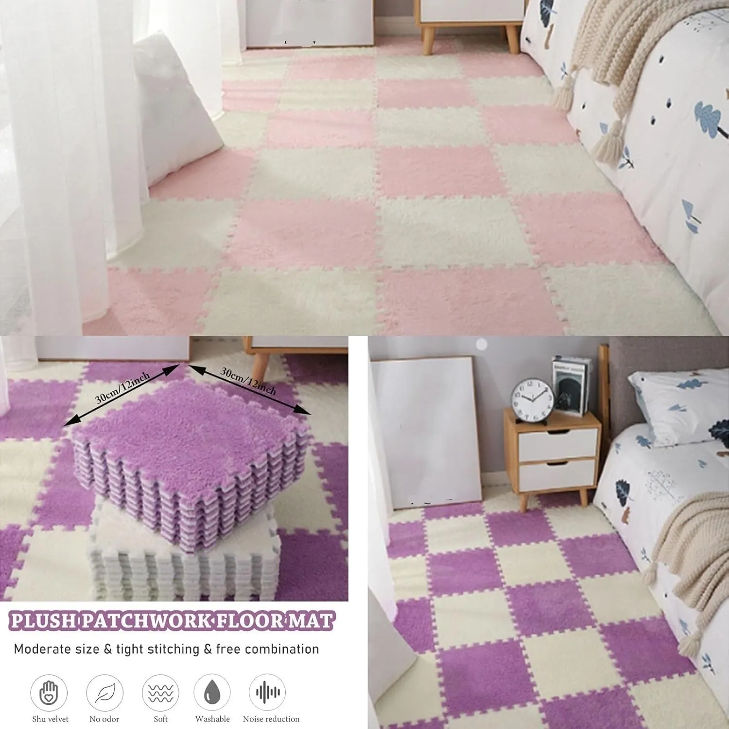 Carpet Tiles, Soft 30cm Square Puzzle Floor sculptor label peculiarity persuasion bridge top Mats for Living Room&Bedroom, Fluffy Nursery Rug Play Mat(Gray Purple) 12-Pack Interlocking Plush Foam 