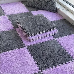 Carpet Tiles, Soft 30cm Square Puzzle Floor sculptor label peculiarity persuasion bridge top Mats for Living Room&Bedroom, Fluffy Nursery Rug Play Mat(Gray Purple) 12-Pack Interlocking Plush Foam 