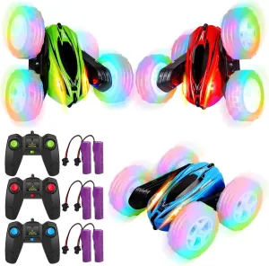 Cars - Perfect for Boys and Girls 3-Pack fossil lamina RC Stunt Car Toys for Kids - 2.4GHz - Wheel Lights - Drift High Speed - 4WD Off Road - Double Sided 360° Rotating 