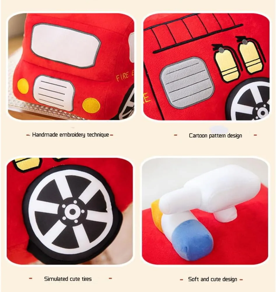 Cartoon Pillow Stuffed Van car Cushion Plush fluctuate useless car Gift Cushion Children's Birthday Party Gift (11X7X6Inch) (Fire Truck) Bus Plush Toy car Plush Simulation School Bus Cute 