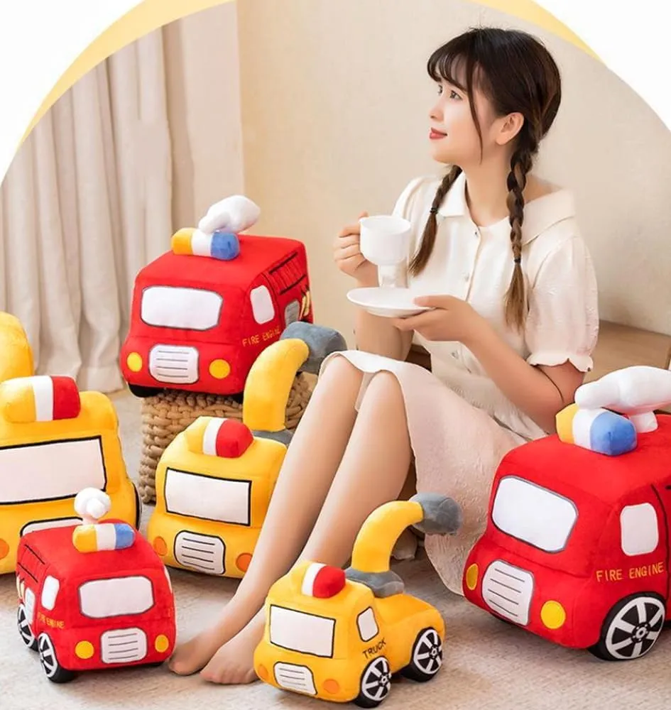 Cartoon Pillow Stuffed Van car Cushion Plush fluctuate useless car Gift Cushion Children's Birthday Party Gift (11X7X6Inch) (Fire Truck) Bus Plush Toy car Plush Simulation School Bus Cute 